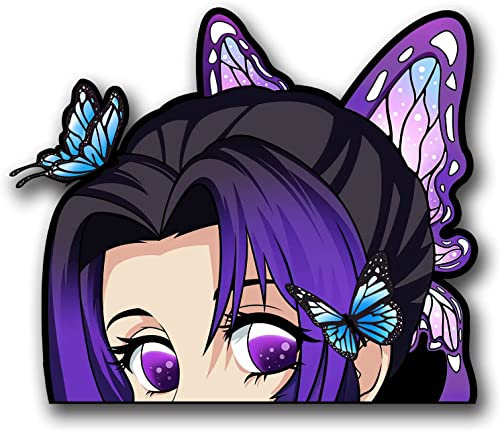 Pure Print Cut Anime Aufkleber Demon Slayer Peeker Wetterfester Sticker für Wanddekoration, Auto, Motorrad & Roller - Kawaii Shinobu Kocho Fanartikel
