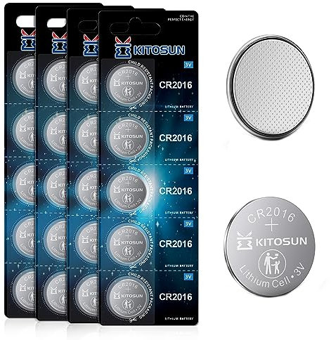 KITOSUN CR2016 Batteries 3V Lithium Cell - Premium Coin Button Battery for Car Key Fob Remote LED Light Candles Glucose Monitor Doorbell Accessories 3 Volt 2016 Lithium Battery (20 Pcs)