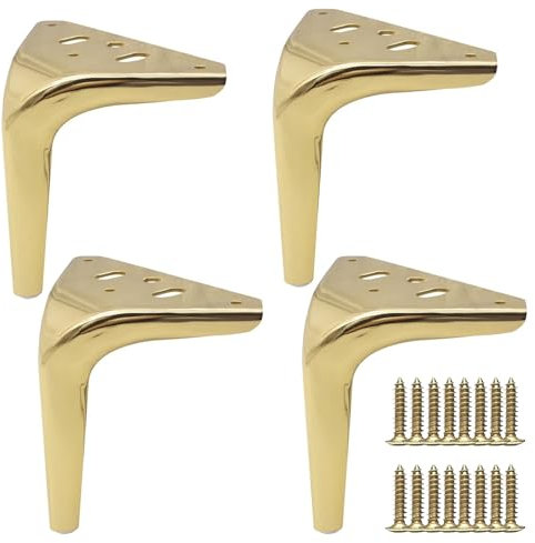 Eidoct 4 Pcs Furniture Legs, Metal Furniture Sofa Legs, Modern Table Legs Metal Triangle Furniture Feet, Sofa Foot Couch Legs Replacement for Cabinet Cupboard Chair Ottoman (12cm, Gold)