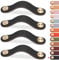 LEREATI 4pcs Leather Drawer Handles Drawer Knobs Kitchen Cupboard Handles, Leather Drawer Pulls for Cupboards, Wardrobe, Dresser, Closet (Black, 128mm Hole Center)