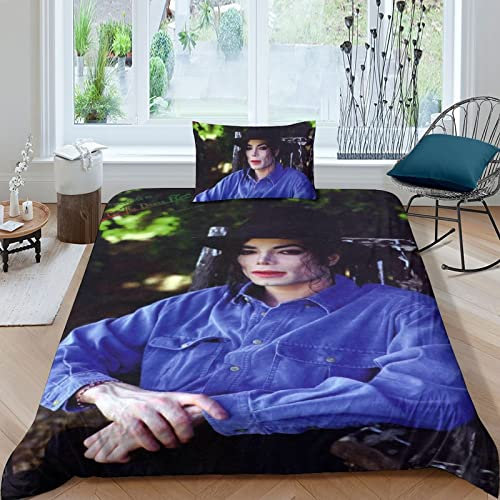 GENBAK Michael Jackson Bettwäsche 3D Tänzer Bettbezug Set 3 Teilig Bettwäsche Bettbezüge Mikrofaser Musiker Bettbezug Mit Reißverschluss Und Kissenbezug einzeln(135x200cm)