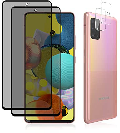 MiRowy Sichtschutz Kompatibel mit Samsung Galaxy A51 5G Privacy Schutzfolie, 【2+2 Stück】 Anti Spähen Panzerglasfolie Glas + Kameraschutz, 9H Anti-Spy Displayschutzfolie für Samsung Galaxy A51 5G