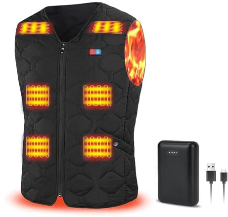 Rrtizan Beheizte Weste für Damen und Herren mit Powerbank, ärmellose USB elektrisch beheizte Jacke mit 3 Temperaturstufen und 12 Heizzonen, waschbarer beheizter Körperwärmer für draußen,0086-XXL