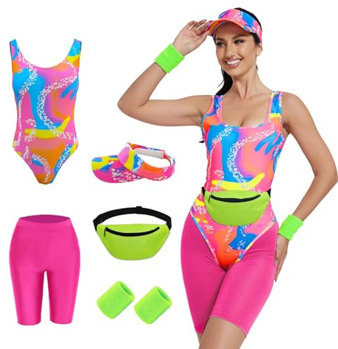 KDFJIEelf 80s Workout Costume, Halloween Cosplay Couples Suit for Women, Swimwear Outfit 80s 90s Workout Costume Outfit