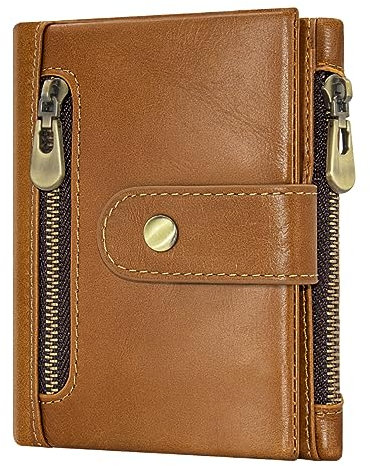HNOOM Portefeuille Homme Cuir Veritable Porte Monnaie Homme avec RFID Blocage Bifold Porte Feuilles pour Homme avec 14 Porte Carte Crédit et 2 Zip Poche à Monnaie (Marron)