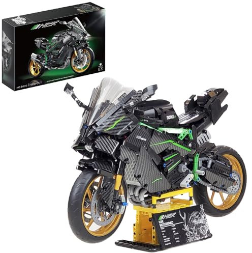 Lukie Technik Motorrad Modellbausatz, 1858 Teile Klemmbausteine Motorrad Set, Maßstab 1:5 Motorrad-Modell, Kompatibel mit Technik Motorrad