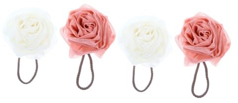 FRCOLOR 4pièces Éponge De Bain Forme De De Douche Mesh Roses Lot De Blanc Lacté Pour Nettoyage Et Rafraîchissant