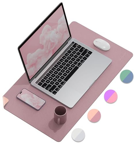 MoKo Schreibtischunterlage, 60x35 PU Leder Laptop Tischunterlage, Wasserdichte Schreibtischmatte Rutschfeste Schreibtischauflage, Doppelseitig Office Mauspad für Büro/Zuhause, Lila+Schmutziges Rosa