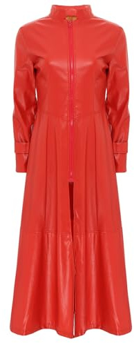 CHICTRY Damen Herren PVC Leder Trenchcoat Jacke Mit Reißverschluss Sexy Kleid Body Clubwear Langer Lack Mantel Disco Dj Nachtclub Kostüm