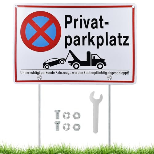 Privatparkplatz Schild Parken Verboten (30x20 cm Aluminium), Fahrzeuge Werden kostenpflichtig abgeschleppt - Klares Zeichen für Parkverbot - Parkplatz Schilder Privatgrundstück Parkverbotsschild