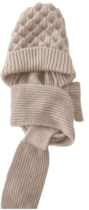 biJerou Haube Schal Set Damen Mütze Damen Wintermütze Schal Schnalle Wind- und Schneemütze Plüsch Strickmütze Gehörschutz Wollmütze Handschuhe Schal Set Damen (Beige, One Size)