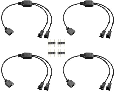 GINTOOYUN 4 PCS 1 bis 2 ARGB Splitter Kabel 5V 3-Pin Weiblich zu zwei SM 3-Pin männlichen adressierbaren RGB Splitter Kabel für LED-Lichtstreifen, 5V ARGB Fans, Computer Cases, etc(11.8Inch) (Stil 1)