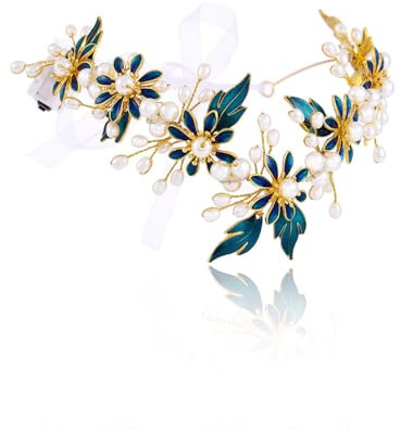 IYOU Leuchtende Feen Stirnband Grün Blume Elf Kopfschmuck Blatt Perle Elfen Tiaras Braut Hochzeit Haarschmuck für Frauen