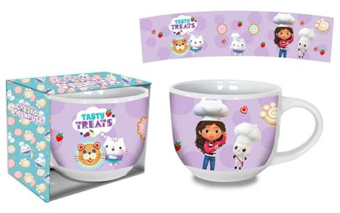 Gabbu Dollhouse Grande tasse en céramique avec poignée pour filles, tasse pour petit-déjeuner 380 ml, idée cadeau, 3 ans
