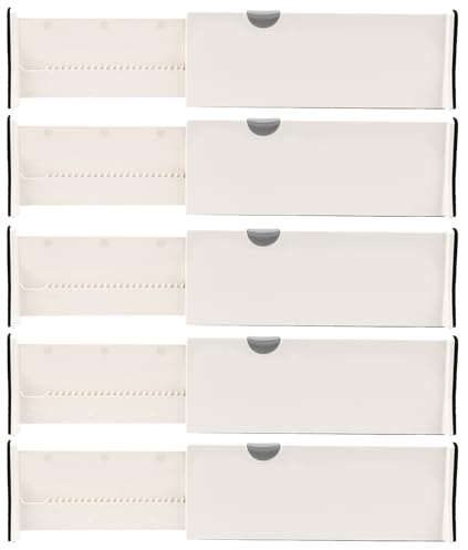 HEIYUET 5er Set Schubladentrenner Verstellbar, 10 cm hoch Schubladenteiler Plastik Schubladen Ordnungssystem Küche, 28-44cm ausziehbare Schubladentrenner für Küche Badezimmer Büro Schlafzimmer Kommode