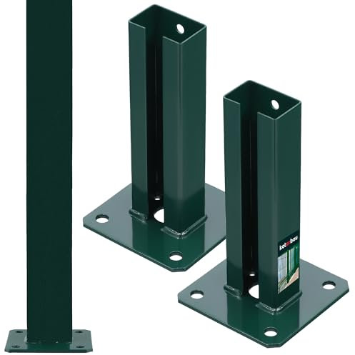 KOTARBAU® 2er Set Pfostenträger 60x40 mm Dübelplatte mit Zaunfuß verzinkt & pulverbeschichtet Aufschraubhülse Pfostenschuh für Pfosten Pfostenträger Doppelstabmattenzaun zum Aufschrauben
