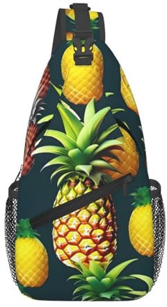 DRTGEDS Tropische Früchte Ananas Rucksack für Männer, Kreuz Brust Tasche diagonal, Umhängetasche für Outdoor-Reisen Fahrradtasche, schwarzes, One Size, Kreuzbrusttasche diagonal