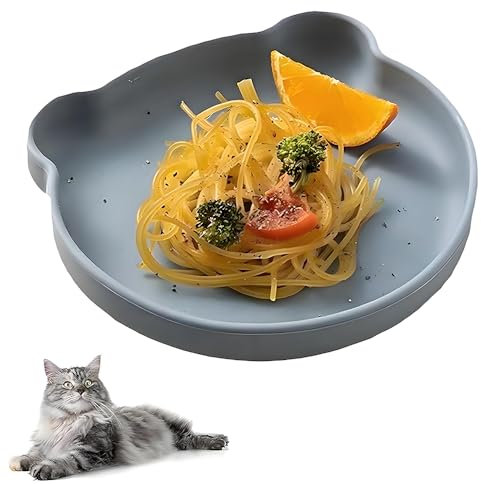 Katzennapf Flach, Katzen Napf Silikon Katzennäpfe, Fressnapf Katze mit Saugnapf, Flach Futterschüssel für Hunde Katzen Hasen