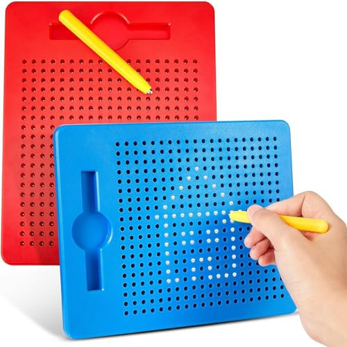 KFDDRN 2 Stück Magnetische Zeichenbretter, Magnet Stahlkugel Zeichenbrett mit Stift, Kleine Magnetisches Zeichentablett für Kinder, Lernspielzeug für Kinder ab 3 Jahre
