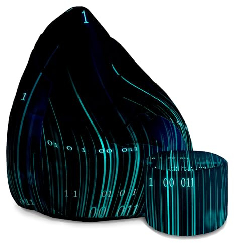 DreamRoots Sitzsack Erwachsene Velvet Samt, Binary Code | Bean Bag 80x80x120 cm, Samt Stoff 300 g/m², mit Lehne, Hocker & Bezug, Sitzkissen Boden, mit Füllung
