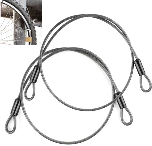 Lot de 2 câbles à boucles - 100 cm de long - Câble en acier avec œillets - Câble de sécurité de 6 mm d'épaisseur - Câble en acier gainé - Avec œillets pour câble antivol - Remorque de vélo - Noir