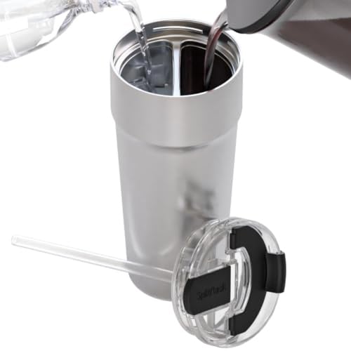 Splitflask 2 in 1 Travel Tumbler - 850ml Dual Chamber Insulated Coffee Cup | Leakproof Stainless Steel Tumbler, Hot and Cold Drinks, Travel Friendly, Coffee and Water Bottle - Silver