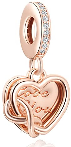 Amieween 925 Sterling Silber Charm für Damen Armbänder Halskette True Love Unlimited Roségold Herz Anhänger Charm 5A Zirkonia Charms für Damen