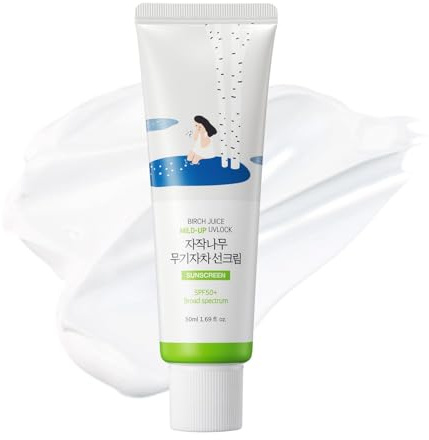 ROUND LAB Birch Juice Mild-up Sunscreen, SPF 50, Mineral Zinc Oxide, for Sensitive Skin, Control Oil and Sebum, Korean Sunscreen, 50ml