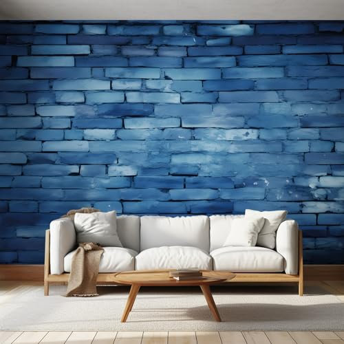 Vlies Fototapete Vintage Blaue Ziegelstein, 3D Effekt Landhausstil Foto Tapete, Schlafzimmer Wohnzimmer, XXL Wandtapete, Vliestapete, Poster Wand 250x175