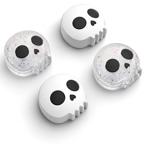 JEMDO Joystick Kappen Kompatibel mit Nintendo Switch 2 (2025) – 4er Set Skull Thumb Grips aus Glitzer-Silikon & Soft-Touch, Anti-Rutsch Stick Caps für Joy-Con Steuerung, Gothic Design für Gamer