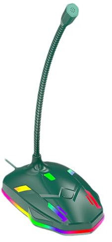 Gvblkq Microphone for PC, Condenser Laptop, USB Conference Microphone, Plug & Play Setup, 360° Adjustable Gooseneck, Noise-Canceling Audio, for Meetings, Streaming, Online Calls, (Black/Green)