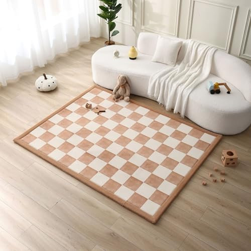 Wolkenweiche Spielmatte Baby 200x150x2,5cm, Quadrate – Kinderzimmer Teppich mit hochwertigem Memory-Schaum – Krabbelmatte Baby mit Rutschfester Unterseite – Krabbeldecke, Kinderteppich, Tatami Matte