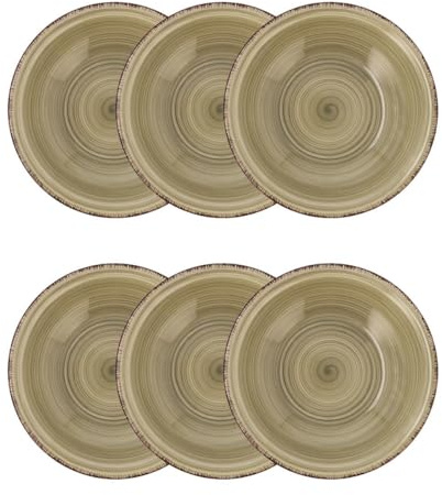 Quid Set de 6 platos hondos Vita Natura de gres 21,5 cm | Verde, Gres, formato redondo, acabado brillo, 21,5 cm, 6 piezas, apilable, apto para microondas