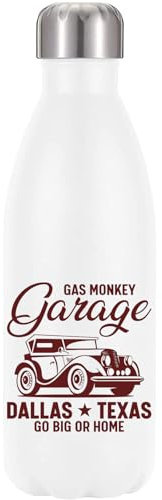 Gas Monkey Garage Dallas Texas Go Big Or Go Home Vacuum Insulated Thermal Water Bottle White