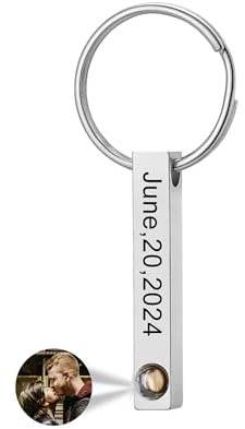 PiercingJak Porte Clef Personnalisé de Photo Projection Pendentif Colonne Rectangle Porte Clé Image de Intérieur Keychain Keyring pour Homme Femme Couple