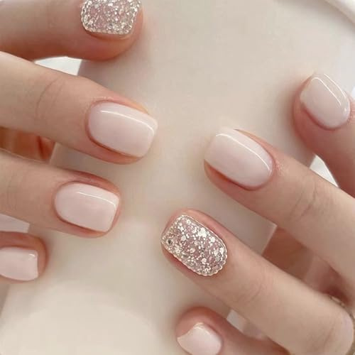 Nymora Ongles Press-On Blanc - Ongles Faux Brillants, Ongles Autoadhésifs, Ongles Artificiels Autoadhésifs, 24 Pièces pour Femmes et Filles