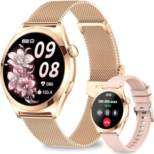 Fitonme Smart Watch for Women (Answer/Make Call), 1.27 HD Ladies Activity Fitness Tracker with Heart Rate SpO2 Sleep Monitor, IP68 Waterproof Smartwatch for Android iOS with 2 Straps, Rose Gold