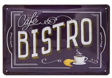 Retro Blechschild Deko Schild, geprägt „Bistro“, französischer Flair, Kaffee, Café Haus Wandschild (20 x 30 cm)