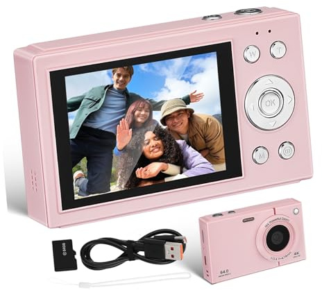 Yardenfun Digital Camera Retro Style with Zoom Screen Memory Card Lightweight Portable Shoot for Teens Beginners Pink