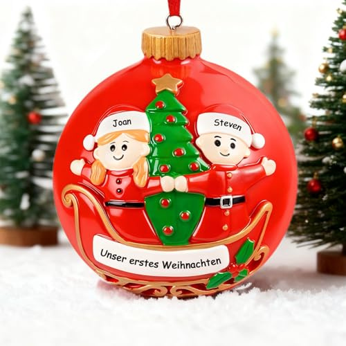 Bemaystar Personalisiert weihnachtskugeln für Paar – Feste Resin Weihnachtskugel 2025, Handgefertigter Christbaumschmuck für erstes Weihnachten als Ehepaar, Geschenk Paar Weihnachten