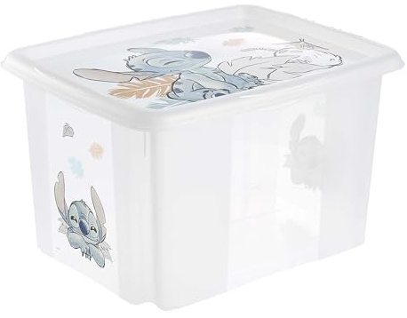 keeeper karolina Aufbewahrungsbox mit Deckel, 30 l, Stitch, Transparent | Platzsparend aufeinander stapelbar, Griffmulden an den Seiten, Optimaler Staubschutz, Sichere Konstruktion