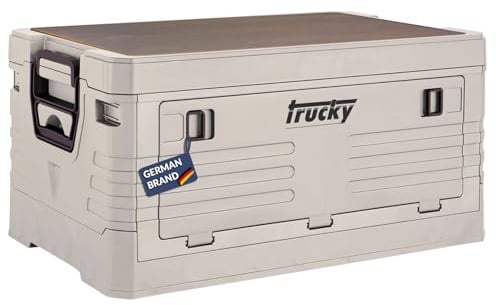Trucky Storage Box Camping Klappbox Klappkiste Aufbewahrungsbox mit Deckel | 35 L, 48 x 30 x 24 cm, Beige, faltbar, Aufbewahrung, Kiste