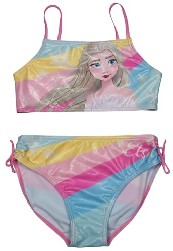 Disney Die Eiskönigin Bikini mit Glitzer und Schleifen für Mädchen - ELSA Frozen Kinder Zweiteiler Schwimmanzug