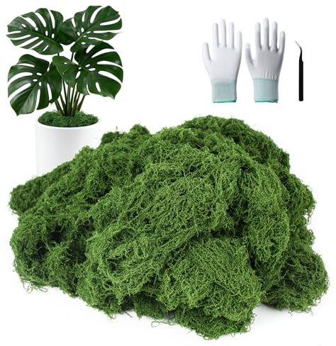 MGLIFEUL 700g Realistic Artificial Fake Moss for Indoor Plant Pots | With Gloves and Tweezers,Faux Preserved Moss for Crafts Indoor Planters Fairy Garden Outdoor Home Decorating Model Making