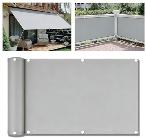 Sonnensegel Wasserdicht 2x5M mit Ösen, Sonnensegel Rechteckig Sonnenschutz Balkon Markisenstoff UV-Schutz, Wetterfest Mit Seil, für Innenhof Terrasse Rasen Garten Park - Hellgrau