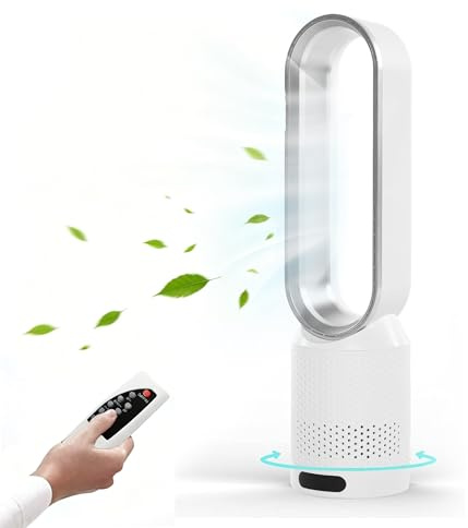 Bladeless Tower Fan for Bedroom-8 Speed-LED Display, Silent Portable Standing Air Circulator with Remote Control,Timer,Modern 90° Oscillating Cooling Fan for Bedroom Home Office,14.5 * 58CM (Silvery)