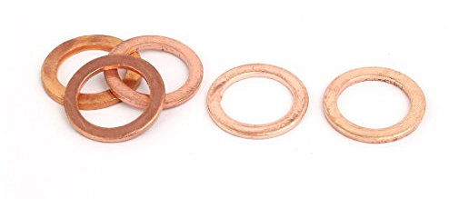 sourcing map 5pcs 14mmx20mmx1.5mm Arandea de aplastamiento plana de cobre junta de sellado de círculo