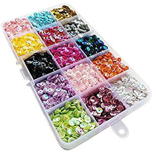 Chenkou Craft 1 Kasten mit 15.000 vertieften Regenbogen-Pailletten-Flocken à 5 mm, für Hochzeit, Weihnachten, Kleidung, Schmuck, Pailletten in 15 Farben (vertiefte Pailletten in 15 Farben mit Kasten)
