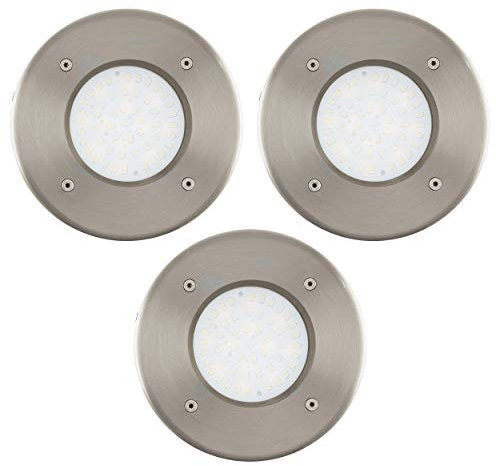 EGLO 3er Set LED Bodeneinbauleuchte Lamedo, 1 flammige Einbauleuchte, Wegelampe aus Edelstahl, Farbe: Silber, Glas: Weiß, satiniert, eckig, IP67