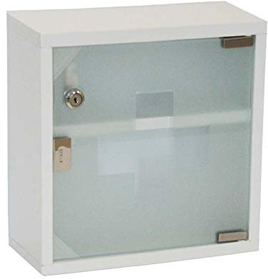 HS-Lighting Medizinschrank Medikamentenschrank abschließbare Arzneischrank Erste Hilfe Schrank aus Metall, Tip-on'' Glastür, inkl. 2 Schlüsseln, 30ⅹ30ⅹ12cm (Weiß- 2 Fächer)
